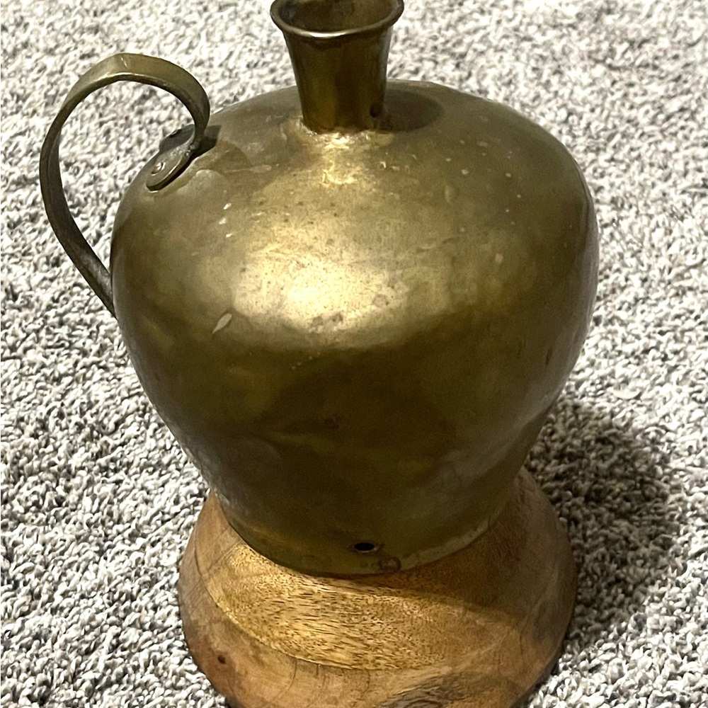 Vintage Brass Handled Vase, Decorative Ewer Style Vessel